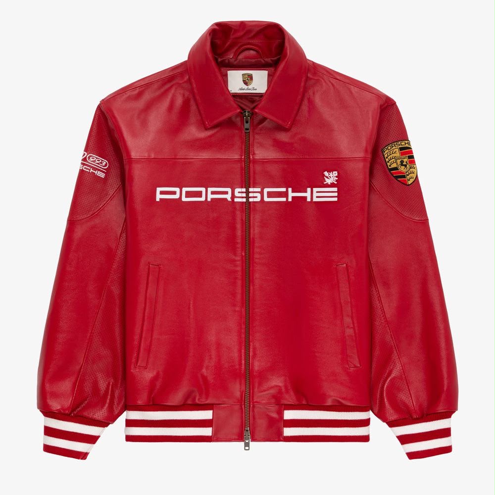 Porsche Red Embroidered Leather Jacket