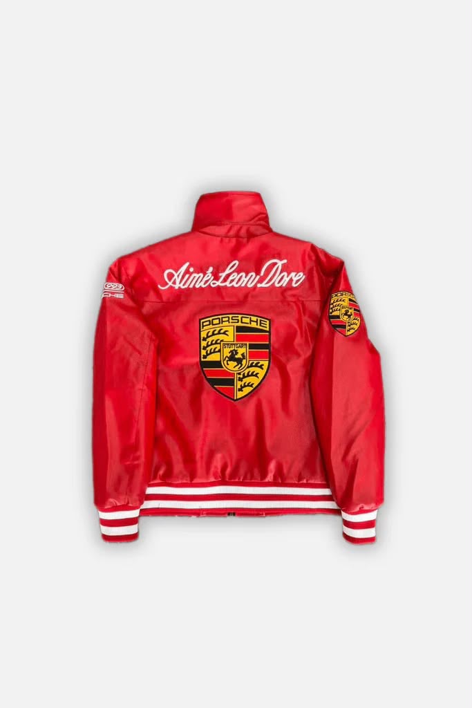 Porsche Red Embroidered Leather Jacket