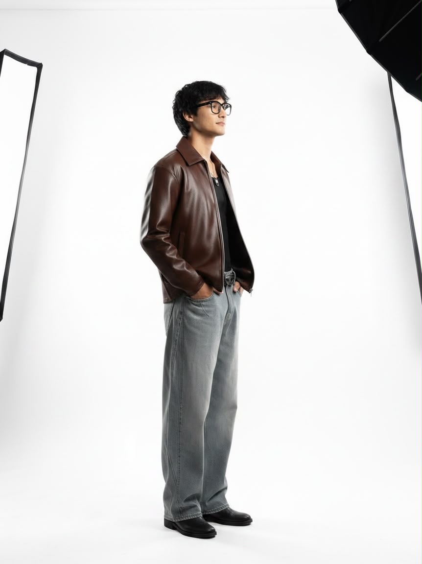 Brown Boxy Fit Synthetic Leather Jacket