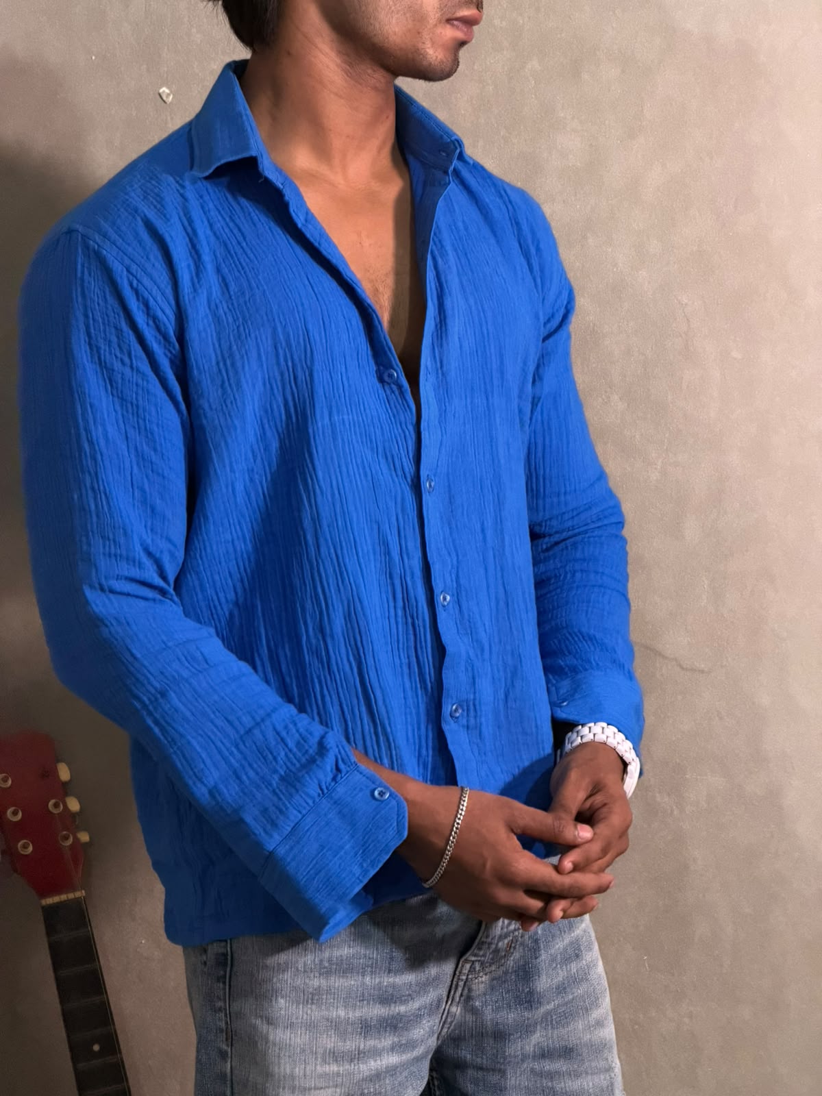 Royal Blue Gauze Shirt – Boxy Fit