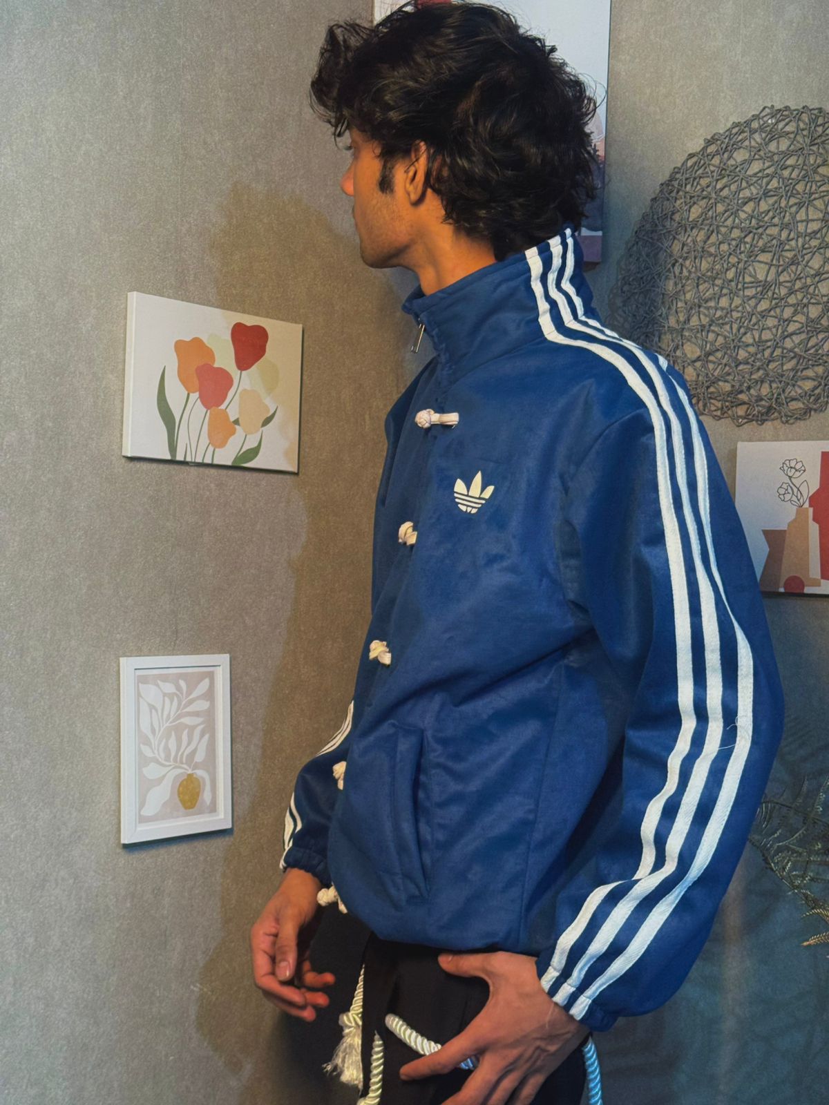 men premium suede jacket blue streetwear