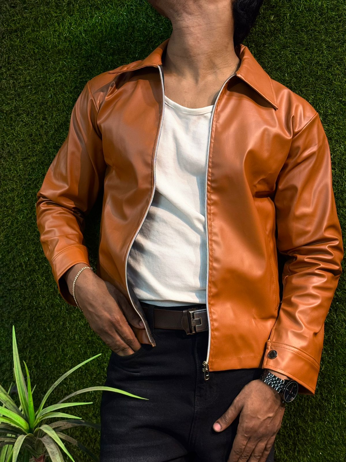 Boxy Fit Synthetic Leather Jacket