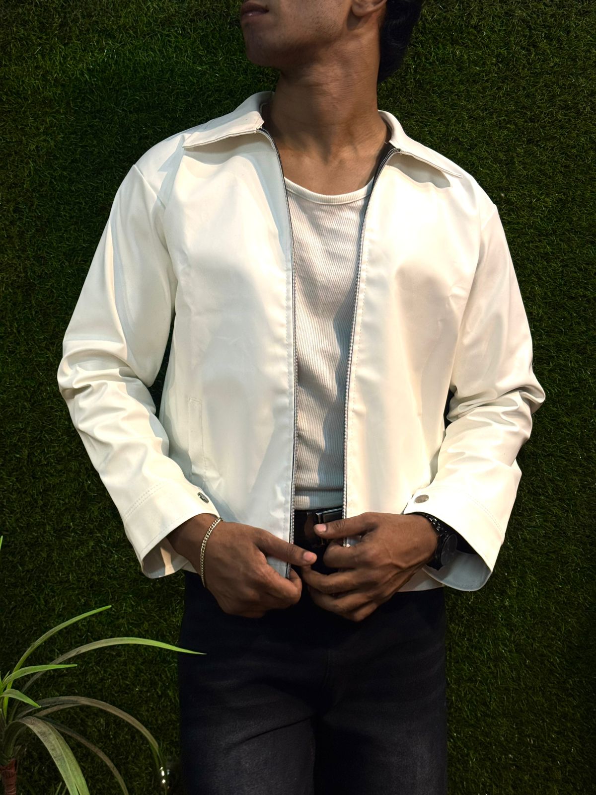 Boxy Fit Synthetic Leather Jacket