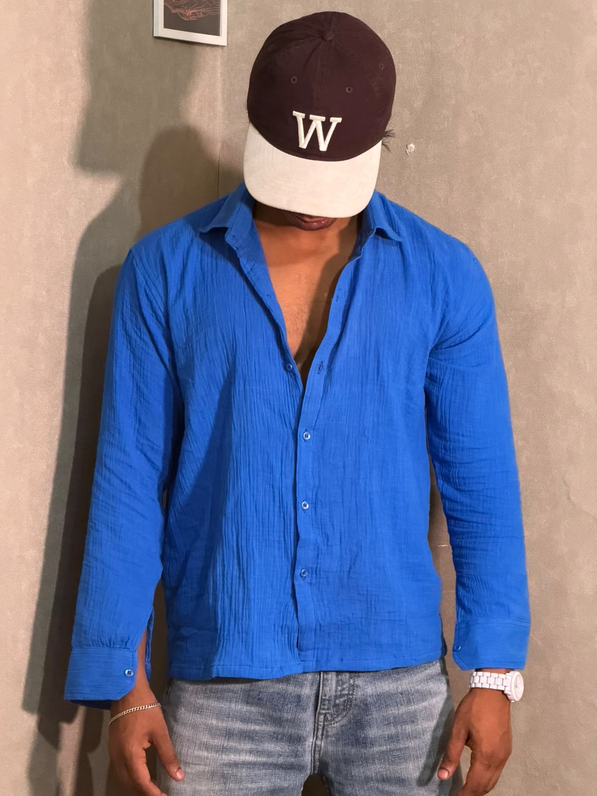 Royal Blue Gauze Shirt – Boxy Fit
