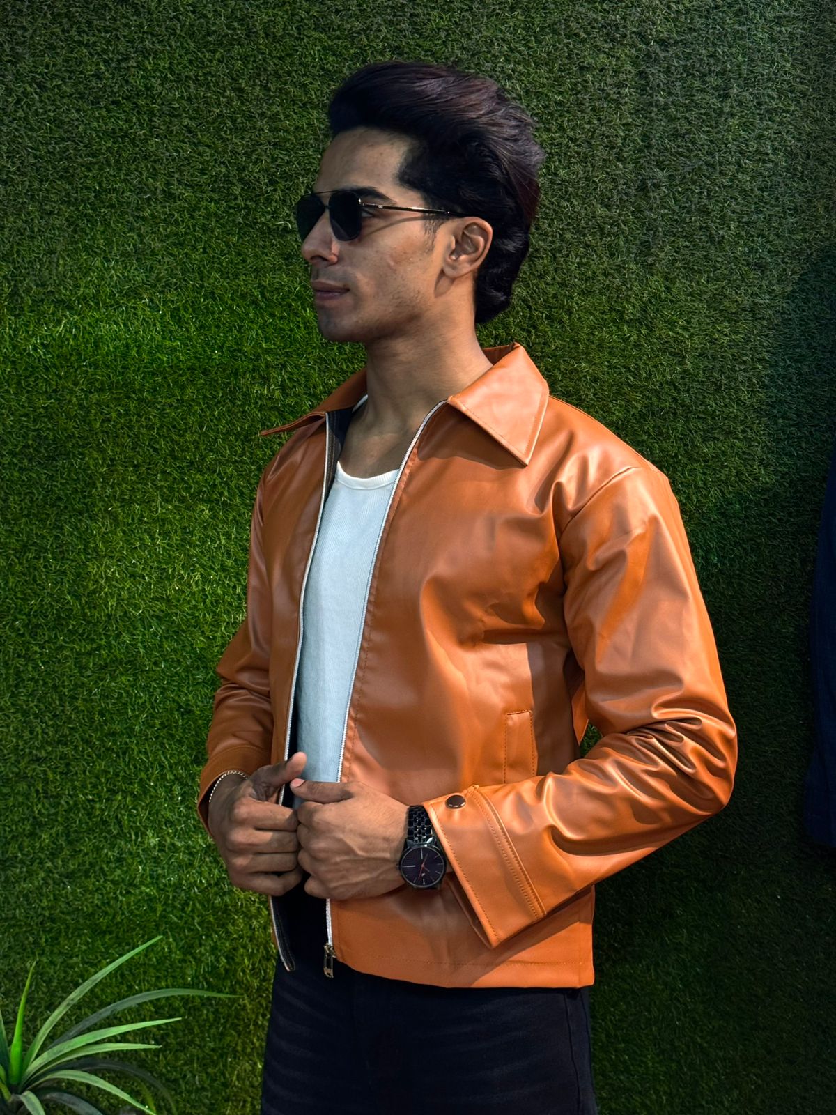 Boxy Fit Synthetic Leather Jacket