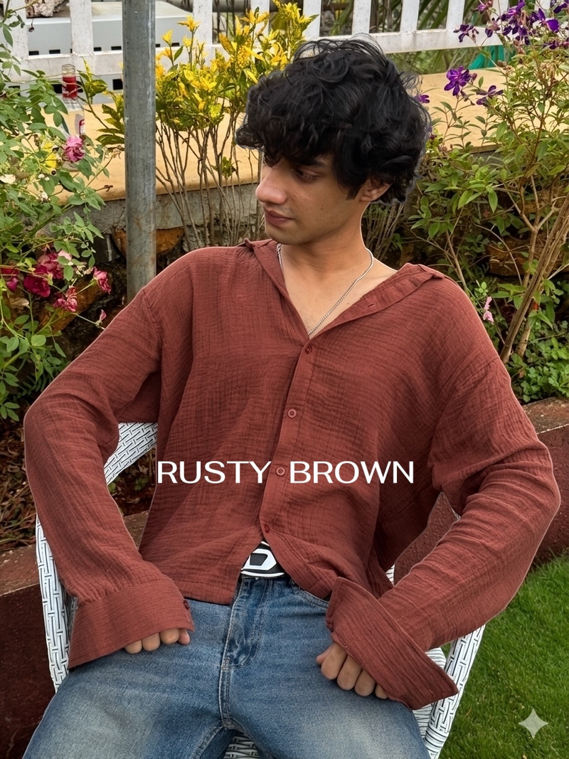 brown gauze shirt men boxy fit