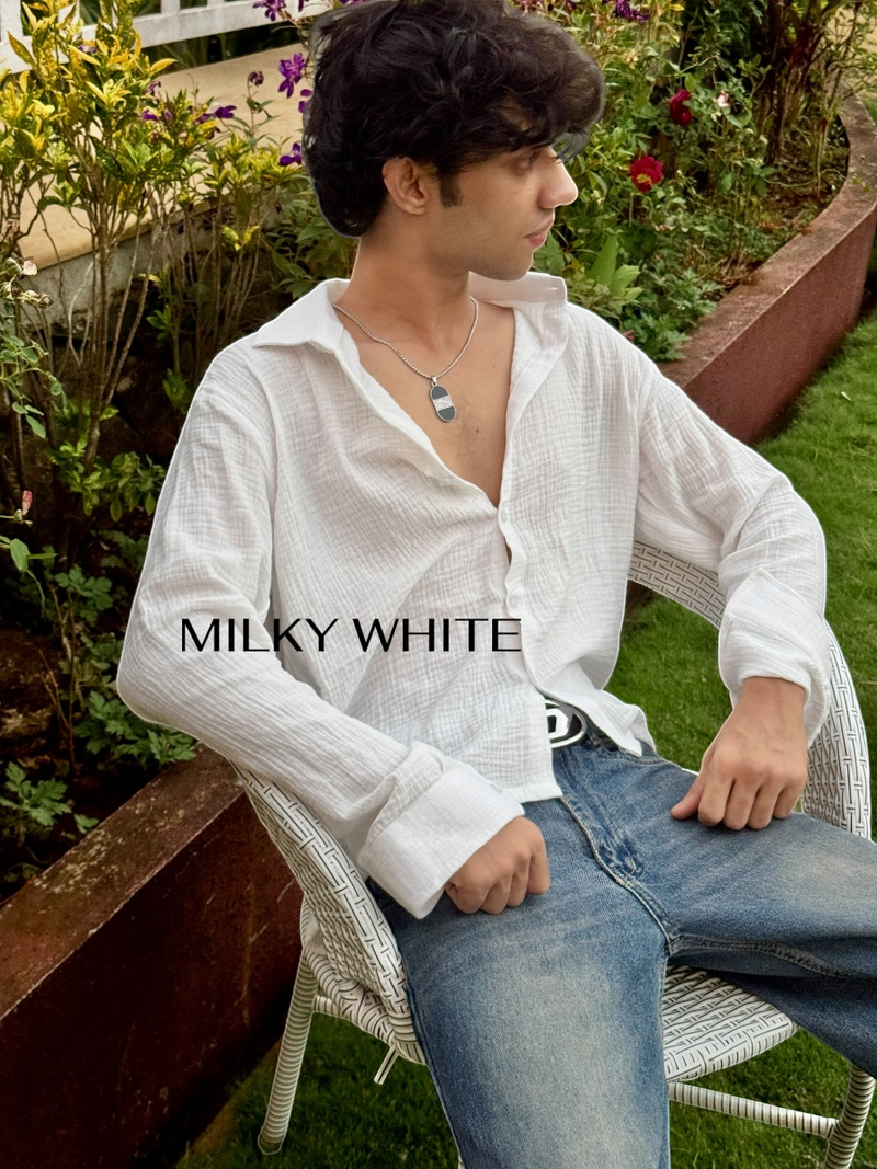 white gauze shirt men boxy fit