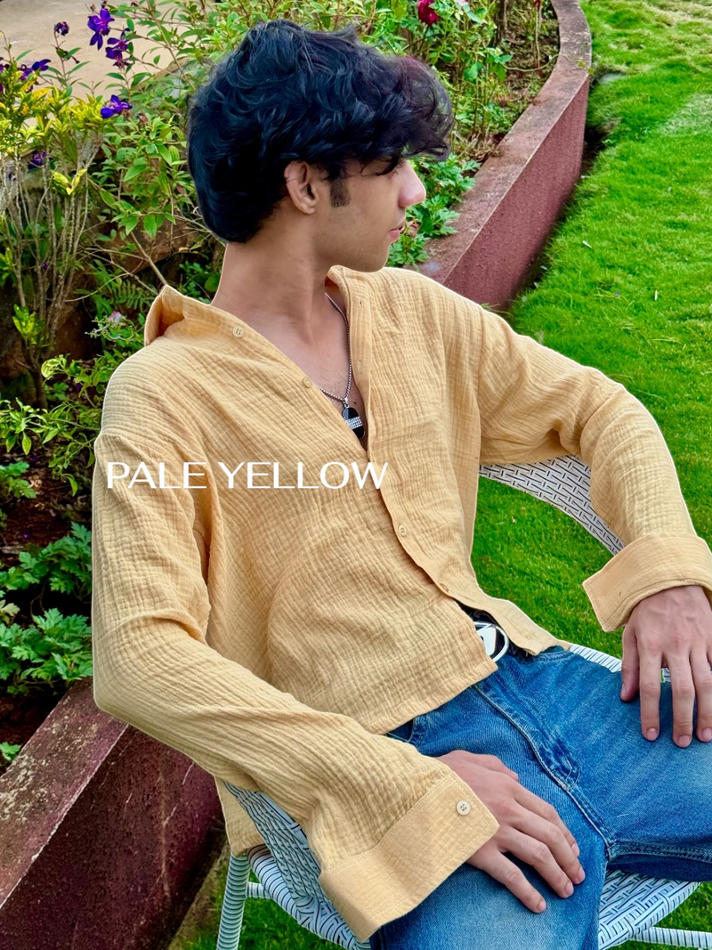 yellow gauze shirt men boxy fit