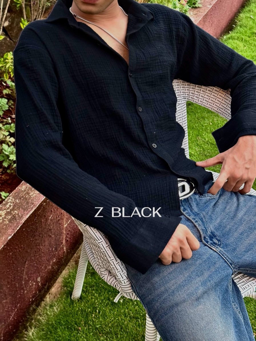 black gauze shirt men boxy fit