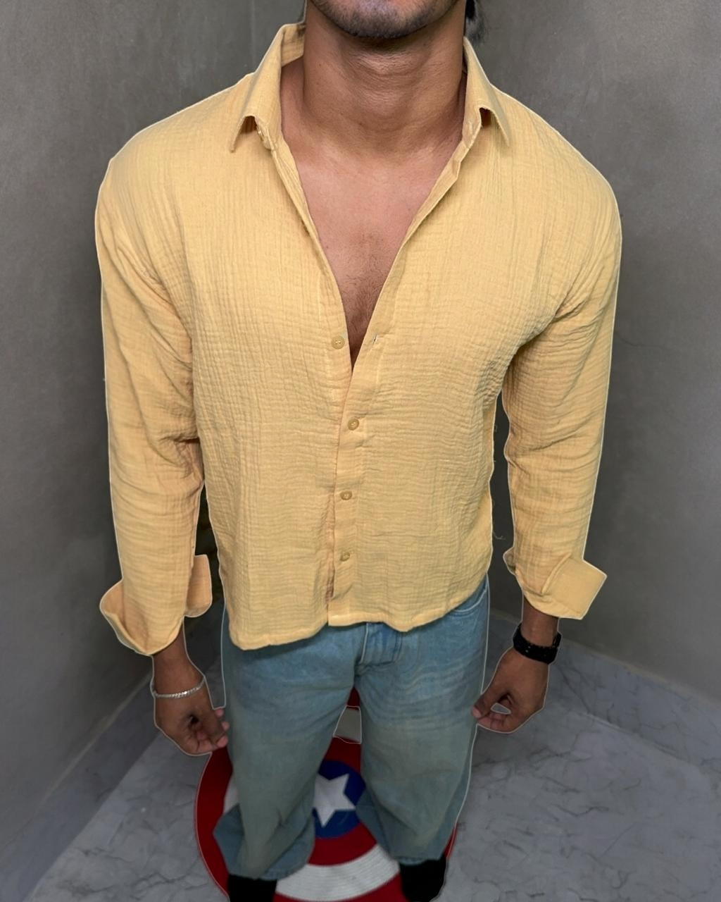 boxy fit summer shirt men yellow