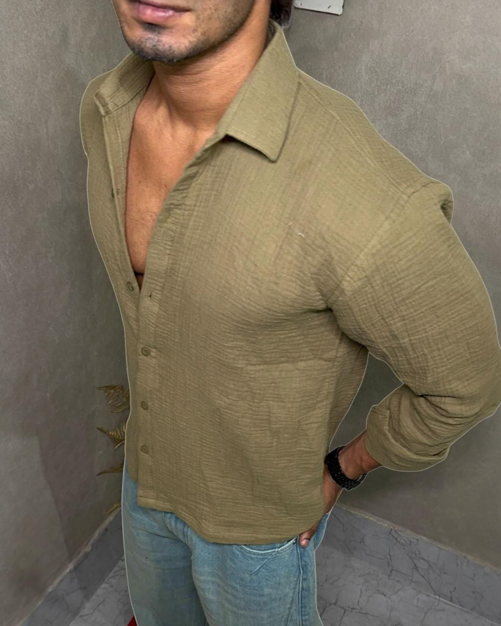 breathable gauze shirt olive green