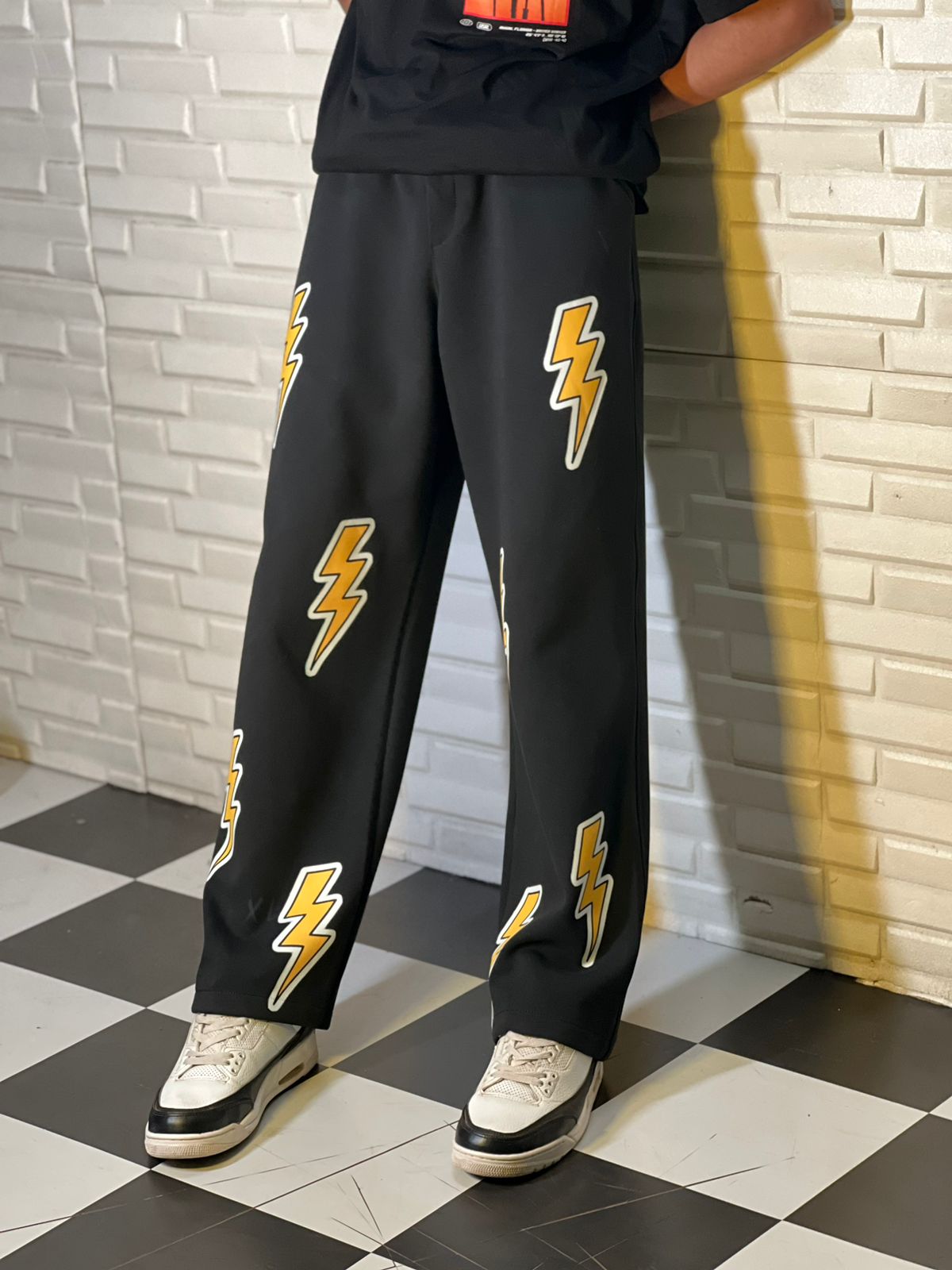 Thunderbolt Black Cotton Straight Pant