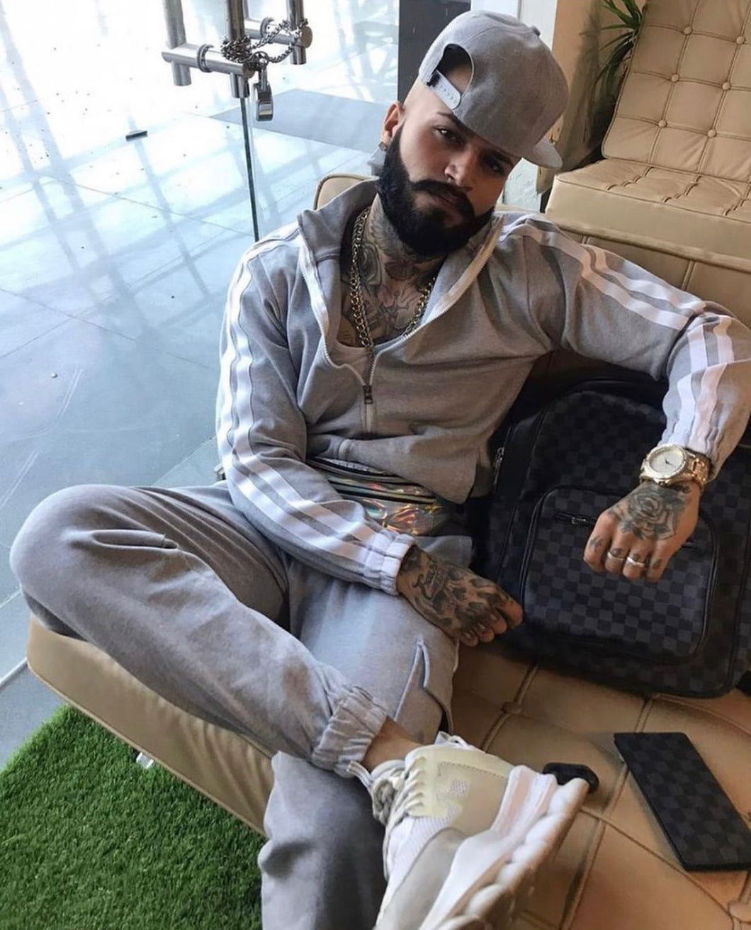 Grey Double Strips Tracksuit