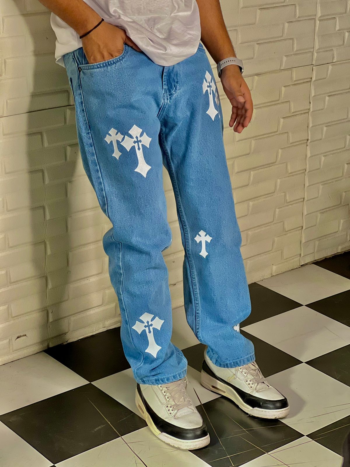 Aesthetic Sky Blue Straight Fit Baggy Jeans For Men
