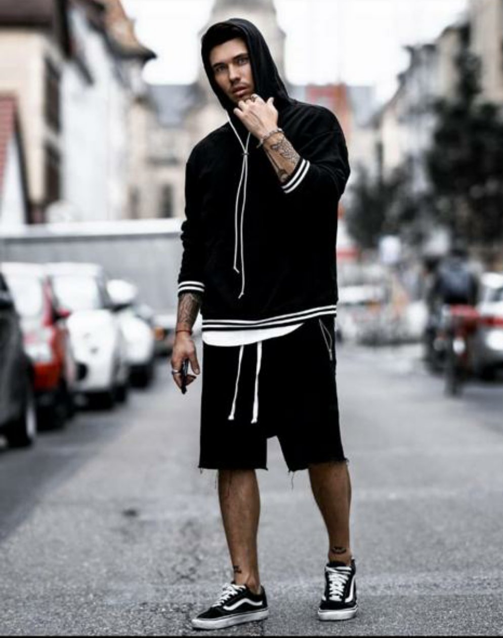 Black hoodie and shorts hotsell