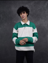 Load image into Gallery viewer, Green Colour Block Oversized Collar Sweatshirt
