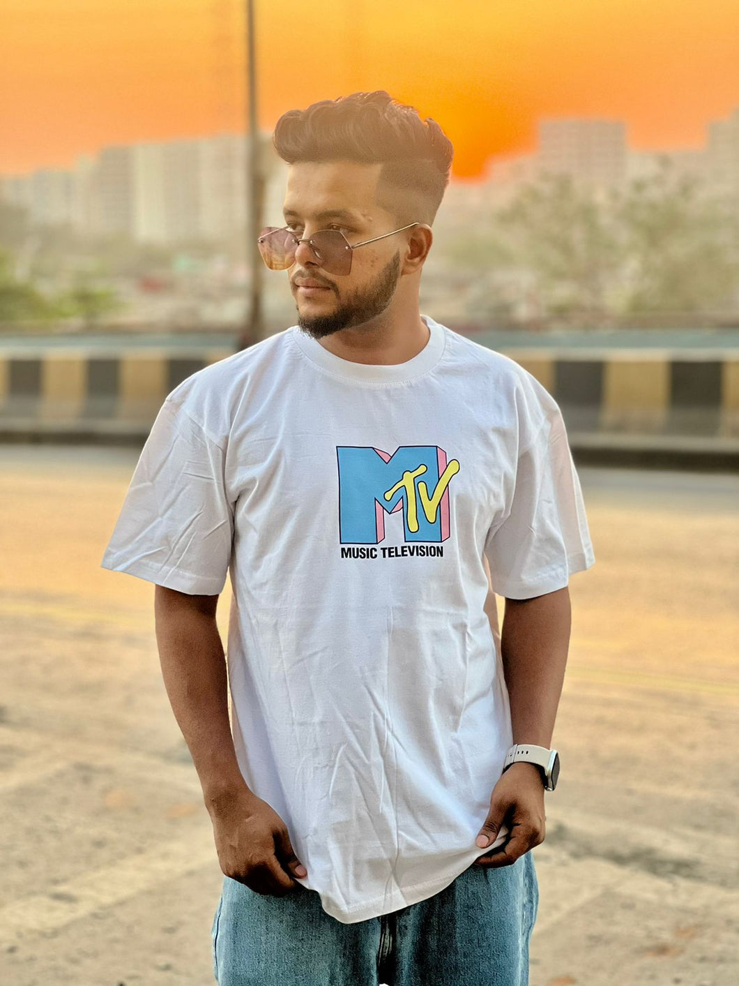 MTV White Cotton Oversized  T-shirt
